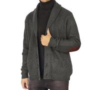 Mens Sweaters Knitted Elbow Patch Shawl Collar Cardigan Sweater Long Sleeve Button Down Knitwear with Pockets Clothes Grey M