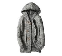 Mens Sweaters Knitted Hooded Cardigans Ribbed Knit Sweater Jumpers Button Up Textured Ribbed Edge Knitwear Mid-Length Outerwear Soft Cozy Warm Overcoat Stylish Casual Coat with Pockets Grey