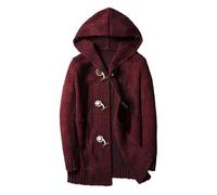 Mens Sweaters Knitted Hooded Cardigans Ribbed Knit Sweater Jumpers Button Up Textured Ribbed Edge Knitwear Mid-Length Outerwear Soft Cozy Warm Overcoat Stylish Casual Coat with Pockets