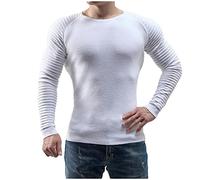 Mens Sweaters Long Sleeve Muscle Fit Jumper Solid Knitted Pullovers Thermal Knitted Tee Shirts Palin Basic Warm Layer Comfortable Bottoming Shirts Winter White L