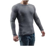 Mens Sweaters Long Sleeve Muscle Fit Jumper Solid Knitted Pullovers Thermal Knitted Tee Shirts Palin Basic Warm Layer Comfortable Bottoming Shirts Winter Grey XL