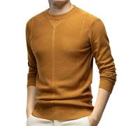 Mens Sweaters - Men's Fashion Autumn/Winter Semi Turtleneck Slim Striped Top Pullover Sweater (Gold, L)