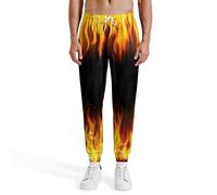 Mens Sweatpants 80s 90s Retro Joggers Sports Funny Workout Party Gym Pants with Pockets, Fire Flame, XXL