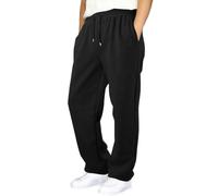 Mens Sweatpants Fleece Elasticated Waist Drawstring Sweatpants | Gym Joggers Wide Leg Open Hem Straight Leg Plain Tracksuit Bottoms Winter Stretchable Work Gym Trousers With Pocket