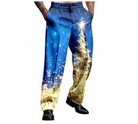Mens Sweatpants, Male Merry Christmas Day Suit Trousers Holiday Printed Casual Novel Button Pants (Blue, XXL)