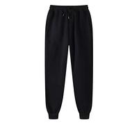 Mens Sweatpants, Solid Casual Jogging Tracksuit Bottoms for Men UK, Elasticated Waist Drawstring Trousers Wide Leg, Classic Cuffed Joggers with Pockets, Lightweight Comfy Sweatpants All Season Black