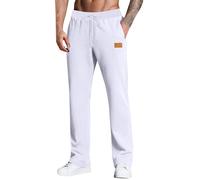 Mens Sweatpants UK Wide Leg Relaxed Classic Fit Trouser with Pockets Elasticated Waist Regular Fit Drawstring Baggy Trousers Casual Comfy Joggers Bottoms Men Autumn Winter Sweatpants for Men White