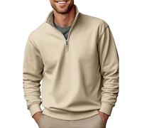 Men's Sweatshirt | 1/4 Zipper Fleece Pullover | Lapel Golf Sweatshirt | Solid Color Long Sleeve Sweatshirt Thicken Warm Workout Sweatshirt Stand Collar Jumpers Casual Fashion Sweater Jacket Khaki