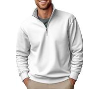 Men's Sweatshirt | 1/4 Zipper Fleece Pullover | Lapel Golf Sweatshirt | Solid Color Long Sleeve Sweatshirt Thicken Warm Workout Sweatshirt Stand Collar Jumpers Casual Fashion Sweater Jacket White