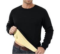 Men's Sweatshirt Fleece Jumpers Crew Neck Fleece Lined Thermal Winter Warm Pullover Sherpa Sweater Long Sleeve Plain Casual Workwear Thick Gym Fuzzy Fluffy Sweatshirt UK Black