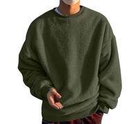 Men's Sweatshirt Fleece Pullover Men's Oversize Knitted Jumper with Crew Neck Cotton Teddy Fleece Pullover Casual Baggy Fleece Jumper Men's Winter Warm Sweatshirt Loose Fit, Army Green, L