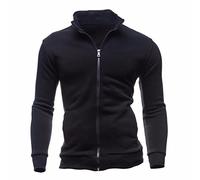 Mens Sweatshirt Jacket Cardigans Coat No Hood Full Zipper Collar Micro Fleece Classic Men's Sports Stand Up Collar Zip Long Sleeve Cardigan Fashion Casual Solid Colour Slim Fit Sweatshirt top A-Black