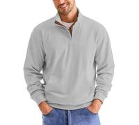 Mens Sweatshirt Retro Vintage Knit Print Sweater 3D Printed Stand Up Collar Long Stand Collar Henley Button Pullover Top White