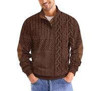 Mens Sweatshirt Retro Vintage Knit Print Sweater 3D Printed Stand Up Collar Long Stand Collar Henley Button Pullover Top Dark Brown