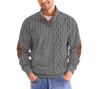 Mens Sweatshirt Retro Vintage Knit Print Sweater 3D Printed Stand Up Collar Long Stand Collar Henley Button Pullover Top Grey