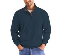 Mens Sweatshirt Retro Vintage Knit Print Sweater 3D Printed Stand Up Collar Long Stand Collar Henley Button Pullover Top Navy