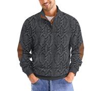 Mens Sweatshirt Retro Vintage Knit Print Sweater 3D Printed Stand Up Collar Long Stand Collar Henley Button Pullover Top