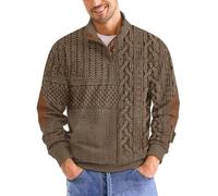 Mens Sweatshirt Retro Vintage Knit Print Sweater 3D Printed Stand Up Collar Long Stand Collar Henley Button Pullover Top