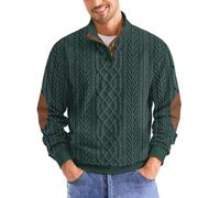 Mens Sweatshirt Retro Vintage Knit Print Sweater 3D Printed Stand Up Collar Long Stand Collar Henley Button Pullover Top Dark Green