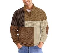 Mens Sweatshirt Retro Vintage Knit Print Sweater 3D Printed Stand Up Collar Long Stand Collar Henley Button Pullover Top