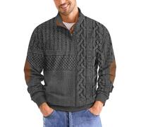 Mens Sweatshirt Retro Vintage Knit Print Sweater 3D Printed Stand Up Collar Long Stand Collar Henley Button Pullover Top