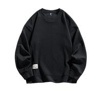 Men'S Sweatshirt Sport Fashion Casual Solid Color Pullover Urban Youth Personality Trend Long Sleeves Sweatshirts C-Black 4XL
