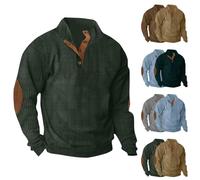 Mens Sweatshirt V Neck Corduroy Jumper Stand Collar Regular Fit Quarter Zip Jumpers Henley Sweatshirts Polos Pullover Sweat Tops Winter Vintage Sweaters with Elbow Patches Mint Green