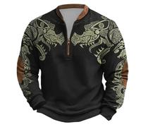 Men's Sweatshirt with Celtic Dragon Motif - Jumper in 3D Print Look with Knot Patterns | Biker Long Sleeve Shirt with Zip Collar, Style B01 Black, XXL