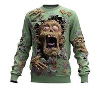 Men's Sweatshirt with Escape Zombie - 3D Jumper with Undead and Destroyed Effect Scary Horror Long Sleeve Shirt for Halloween, Style A03 Green, M