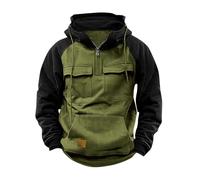 Men's Sweatshirt with Hood, Hooded Pullover, Men's Half-Zip Tops, Cargo Hooded Jacket with Multiple Pockets, Men's Sweatshirt, Casual, Vintage, Loose, Comfortable Hoody with Zip, Sweat Jacket, Green