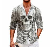 Men's Sweatshirt without Hood Pullover 3D Print Shirt Long Sleeve with Skull Vintage Hawaiian Shirt Men Beach Shirt Leisure Men's Shirts Lightweight Summer Shirt Casual Shirt Streetwear, White, S