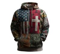 Mens Sweatshirts Big and Tall Men's Casual American Flag Hoodie God Worship Long Sleeve Sweatshirt Retro Love Christ Tshirt Little House Big (Blue, S)