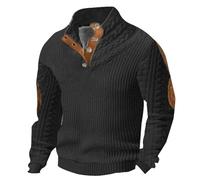 Mens Sweatshirts Button Up V Neck Vintage Henley Sweatshirts Plaid Printed Stand Collar Pullover Sweat Tops Long Sleeve Winter Sweaters Jumpers with Elbow Patches Oversized Loose Casual Tops New