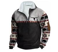 Mens Sweatshirts Casual Aztec Quarter Zip V Neck Pullover Fleece Lined Jumpers Long Sleeve Sweater Shirts Cowboy Vintage Graphic Sweatshirt Athletic Winter Pullover Jogger Outfits