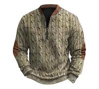 Mens Sweatshirts Clearance Jumpers for Men UK Vintage Knit Print Zip-Up Sweatshirt Long Sleeve Casual Henry Shirts Polos Sweaters Loose Athletic Shirt Tops Baggy Pullover