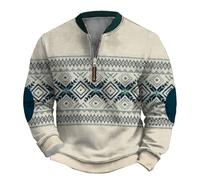 Mens Sweatshirts Clearance Jumpers for Men UK Vintage Knit Print Zip-Up Sweatshirt Long Sleeve Casual Henry Shirts Polos Sweaters Loose Athletic Shirt Tops Baggy Pullover
