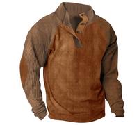 Men's Sweatshirts Colour Blocking Patchwork Sweatshirts Corduroy Blouse Long Sleeves Shirts Standing Up Collar Pullovers Quater Buttons Jumpers Ribbed Cuff Windproof Tops Outdoor Clearance