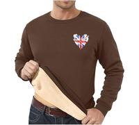 Mens Sweatshirts Crewneck British Flag Print Winter Thermal Lined Crew Neck Long Sleeve Casual Warm Thick Pullover Tops, Z01-Coffee, XL
