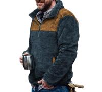 Mens Sweatshirts Fluffy Sherpa Pullover Color Block Sweater Flannel Plush Autumn and Winter Warm Sweatshirt Soft and Comfy Casual Blanket Tops Long Sleeve Loungewear Oversized Sweatshirt New Navy