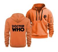 Mens Sweatshirts For Doctor Who Fall Fleece Hoodie Warm Hooded Jumpers Tops Unisex Youth Adult Classic Comfortable Pullover Hoody 1/4 Zip Long Sleeve Sweater,Orange-x_l