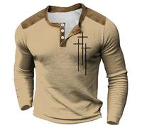 Mens Sweatshirts Henry Shirts Christmas Long Sleeve Pullover Fashion Vintage Cross Printed Tops Block Color Tshirts Button Up Casual Men's Tshirts (M, L)