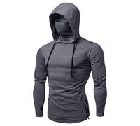 Mens Sweatshirts Hoodie with Face Covering Long Sleeve T Shirts Pure Color Jumper Athletic Workout Bodybuilding Fitted Quick Dry Sweatshirts Winter Autumn Casual Top Blouse Gray