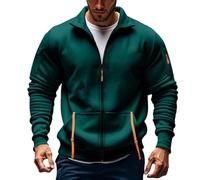 Mens Sweatshirts No Hood Coats Stand Collar Jacket Oversized Plain Top | Full Zipper Closure Sweatshirt Side Zip Pockets Jackets Cargo Military Coat Soft Comfortable Sweat For Daily Outdoor Casual