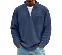Mens Sweatshirts No Hood Corduroy Pullover Top Quarter Zip Jumper Coat | Stand Collar Pullovers Ribbed Cuffs Sweatshirt Tops Oversized Soft Chest Patch Pocket Jumpers For Autumn Daily Casual