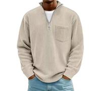 Mens Sweatshirts No Hood Corduroy Pullover Top Quarter Zip Jumper Coat | Stand Collar Pullovers Ribbed Cuffs Sweatshirt Tops Oversized Soft Chest Patch Pocket Jumpers For Autumn Daily Casual