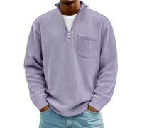 Mens Sweatshirts No Hood Corduroy Pullover Top Quarter Zip Jumper Coat | Stand Collar Pullovers Ribbed Cuffs Sweatshirt Tops Oversized Soft Chest Patch Pocket Jumpers For Autumn Daily Casual