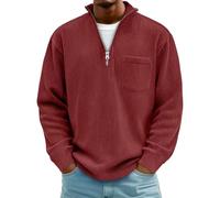 Mens Sweatshirts No Hood Corduroy Pullover Top Quarter Zip Jumper Coat | Stand Collar Pullovers Ribbed Cuffs Sweatshirt Tops Oversized Soft Chest Patch Pocket Jumpers For Autumn Daily Casual