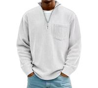 Mens Sweatshirts No Hood Corduroy Pullover Top Quarter Zip Jumper Coat | Stand Collar Pullovers Ribbed Cuffs Sweatshirt Tops Oversized Soft Chest Patch Pocket Jumpers For Autumn Daily Casual