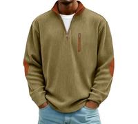 Mens Sweatshirts No Hood Corduroy Pullover Top Quarter Zip Jumper Coat | Stand Collar Pullovers Ribbed Cuffs Sweatshirt Tops Oversized Soft Chest Patch Pocket Jumpers For Autumn Daily Casual