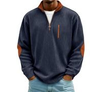 Mens Sweatshirts No Hood Corduroy Pullover Top Quarter Zip Jumper Coat | Stand Collar Pullovers Ribbed Cuffs Sweatshirt Tops Oversized Soft Chest Patch Pocket Jumpers For Autumn Daily Casual